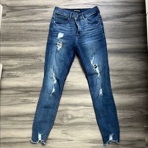 Express High Rise Distressed Blue Jeans